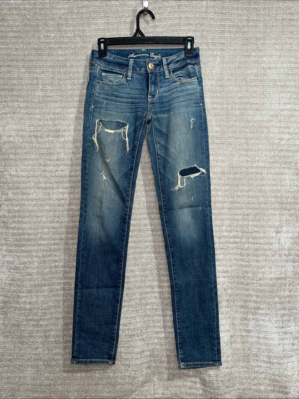 American Eagle Distressed Super Stretch Skinny Patches Denim Jeans Women’s 26
